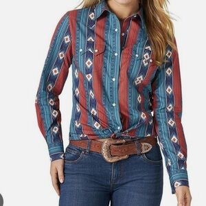 NWT Wrangler Retro Aztec Print Striped Western Shirt